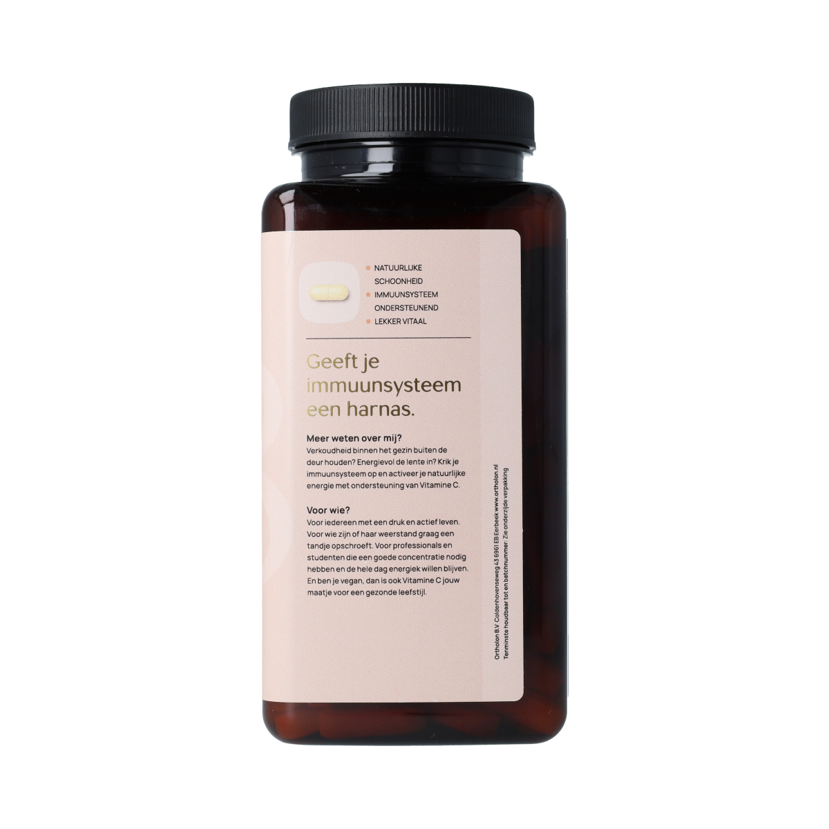 Ortholon Vitamin C 1000mg supplement bottles with 180 tablets, natural dietary vitamin for immune support and health.