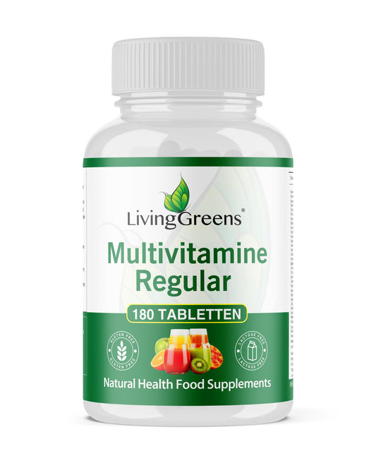 Livinggreens Multivitamin tablets, regular strength, 180 count, dietary supplement for daily vitamin support.