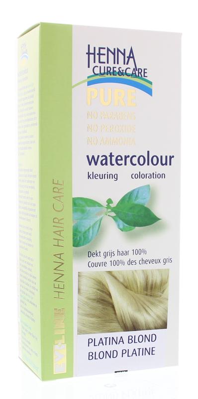 Henna Cure&Care Watercolour Platina Blond hair dye in 5g container, showcasing the light blond coloring product.