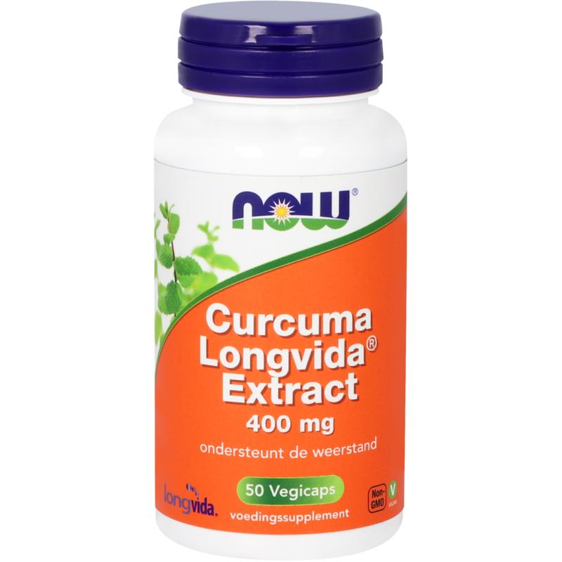 NOW Curcuma Longvida extract vegetarian capsules, herbal supplement in clear bottle with white cap, label showing turmeric imagery.