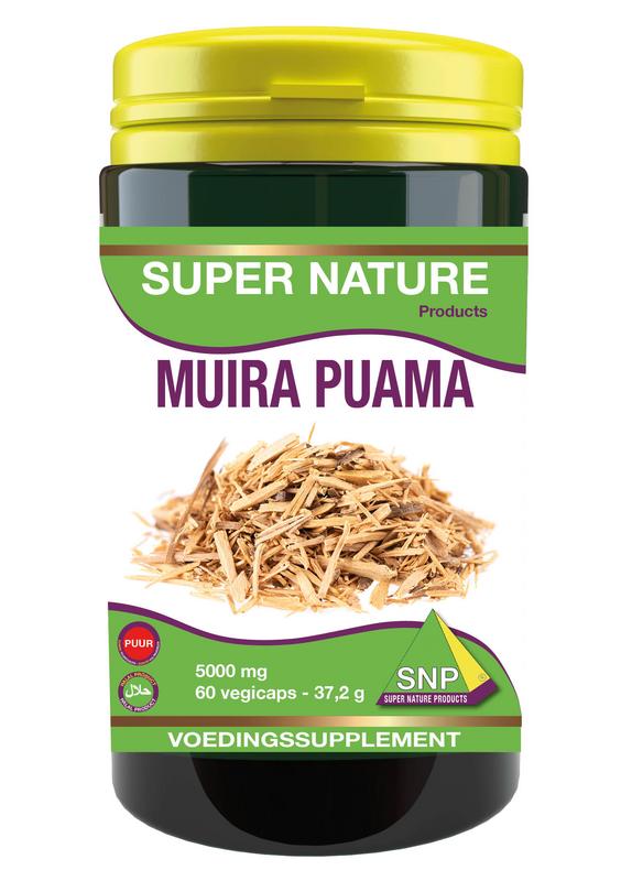 SNP Muira Puama 5000mg herbal capsules in a bottle, dietary supplement for vitality and herbal health support.