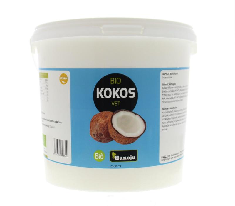 Hanoju unscented organic coconut oil in a 2500ml bottle, versatile cooking oil and skin moisturizer.