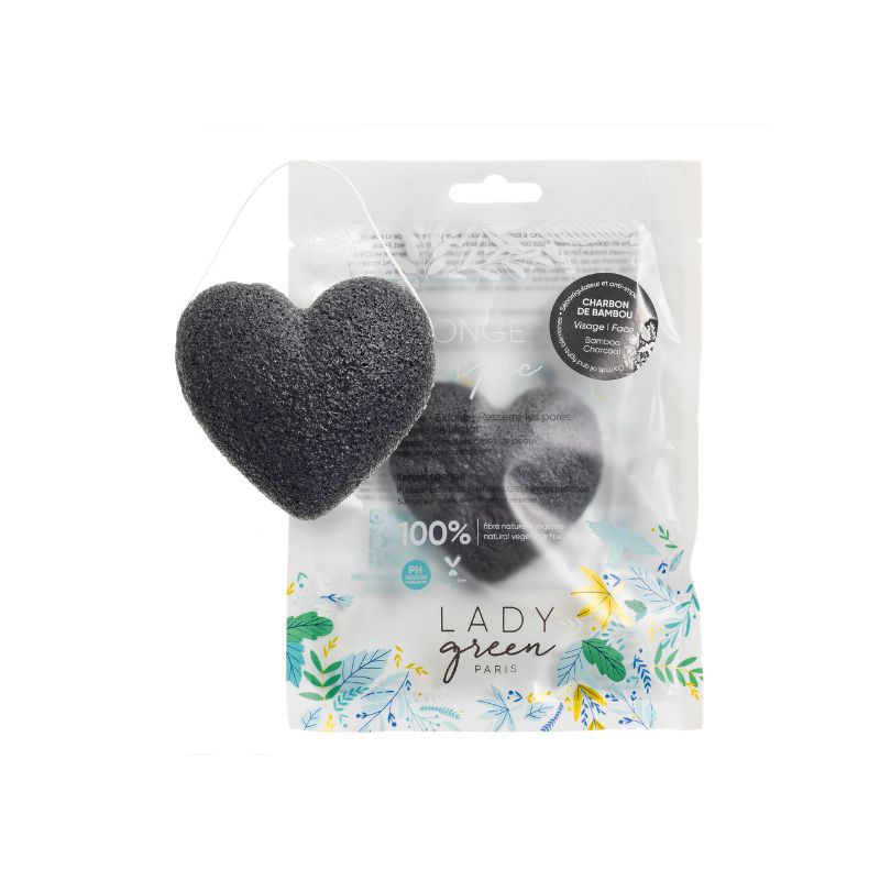 Lady Green green konjac facial sponge with charcoal, natural skincare tool for gentle cleansing and exfoliation.