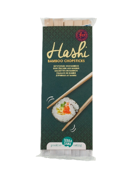 Pair of TerraSana bamboo chopsticks for cooking and dining, featuring natural bamboo design on a neutral background.