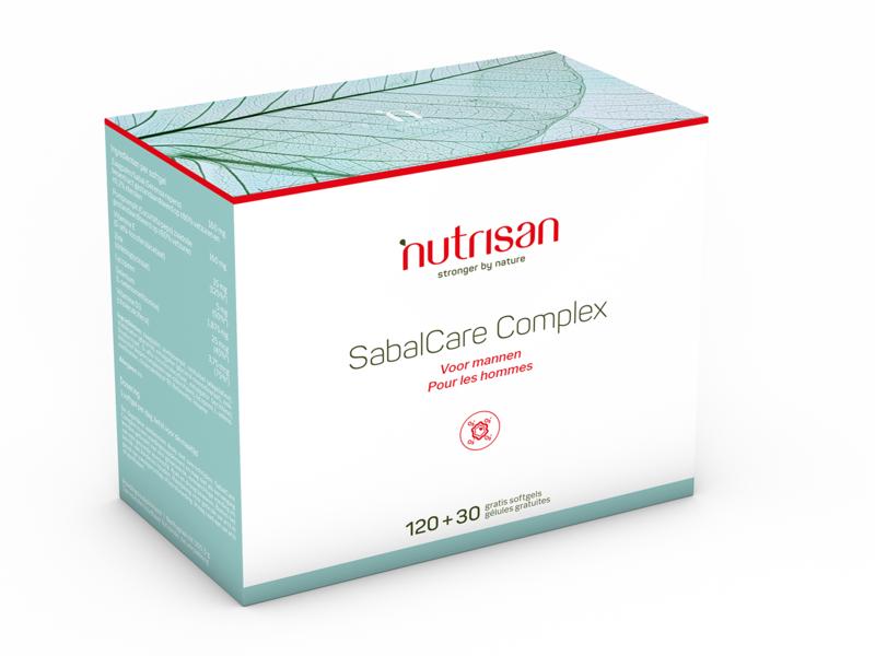 Nutrisan SabalCare complex softgels in a bottle, herbal supplement for supporting prostate health, Kruidenpreparaten by Nutrisan