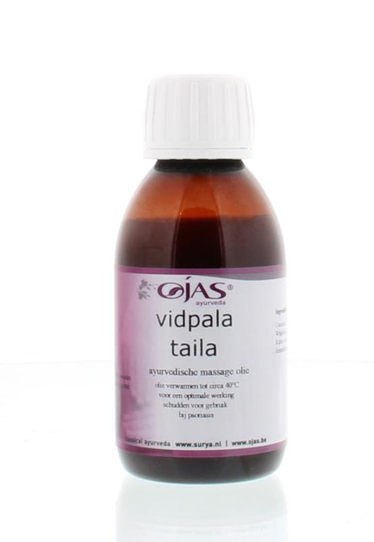 Ojas Vidpala Taila in 150ml bottle, natural body care oil with traditional herbal ingredients for skin nourishment.