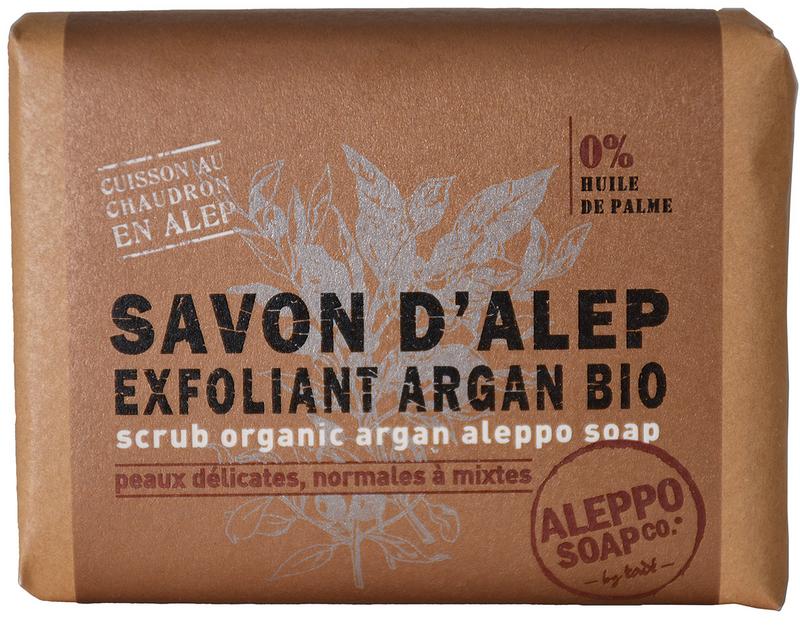 Aleppo Soap Co Arganzeep exfoliant bio soap bar, 100g, with natural ingredients and textured surface for gentle skincare.