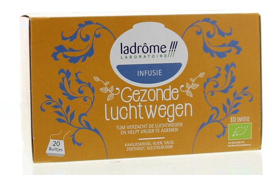 Ladrome Gezonde luchtwegen herbal tea sticks, 20 x 1.5g, organic herbal blend for respiratory support in a box