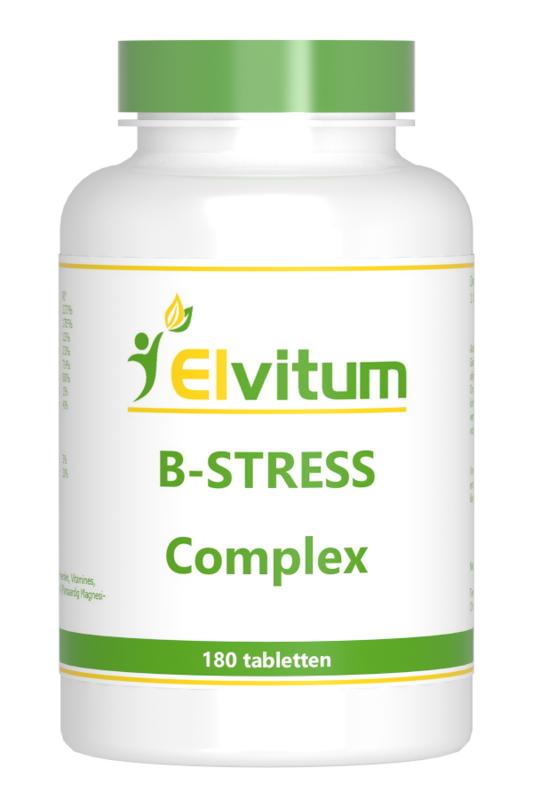 Elvitum B-Stress Complex vitamin multi tablets bottle with 180 tablets for stress support and daily wellness.