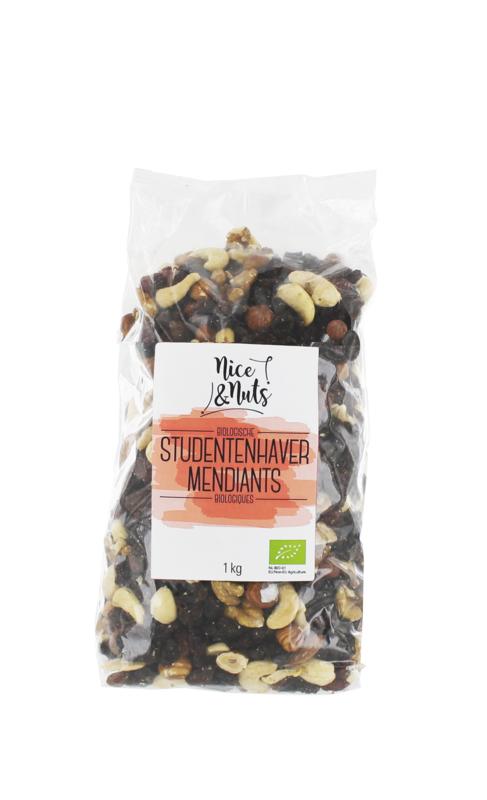 Nice & Nuts bio studentenhaver snack in 1kg bag, healthy mixed nuts and seeds for snacks or extra energy.