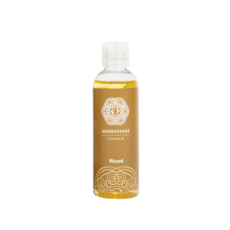 Chi Aromassage wood body oil bottle, 100ml, natural skincare product from Chi for soothing massage and body care.