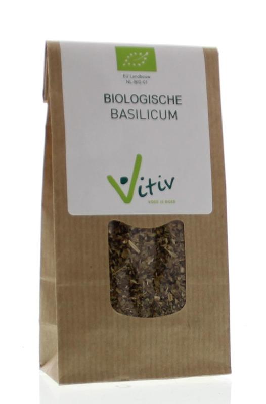 Organic Vitiv Basilicum herb in 25g package, fresh green dried basil for cooking and seasoning.