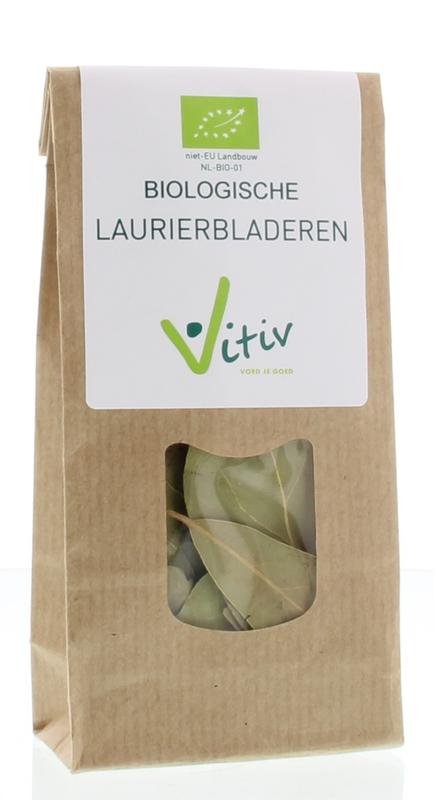 Vitiv bio laurierbladeren (bay leaves) in a 10g package, fresh and aromatic, suitable for cooking and seasoning dishes.