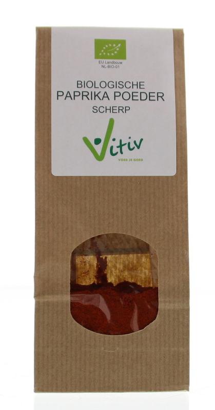 Vitiv organic smoked paprika powder in a 50g container, vibrant red spice for cooking and seasoning.