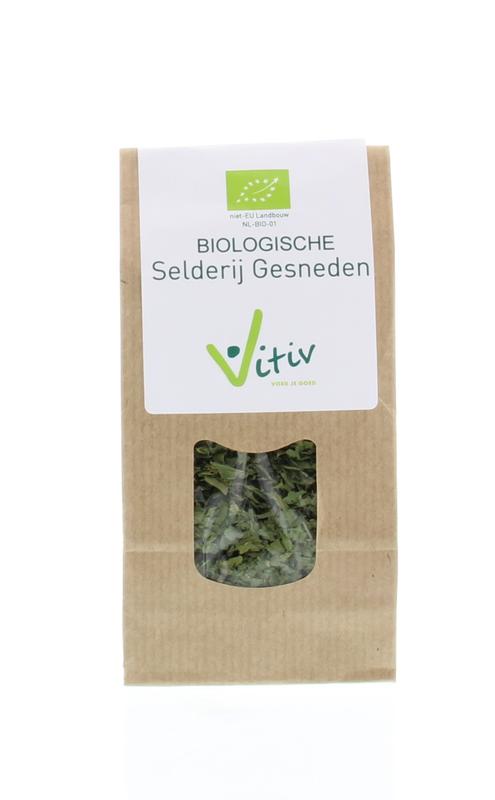 Vitiv bio selderij kruidenmix in 25g packet, natural celery seasoning for cooking and flavoring dishes.
