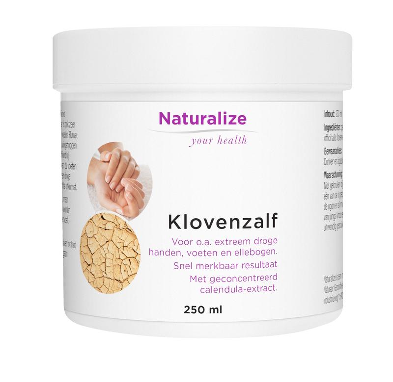 Naturalize Klovenzalf 250ml body care product bottle with white cap and label, designed for skin nourishment and natural skincare.