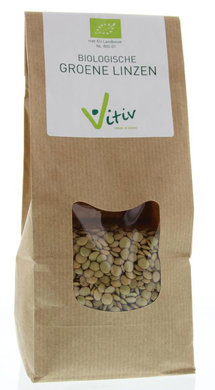 Vitiv bio green lentils in a 500g package, fresh and clean, ideal for healthy cooking and nutritious meals.
