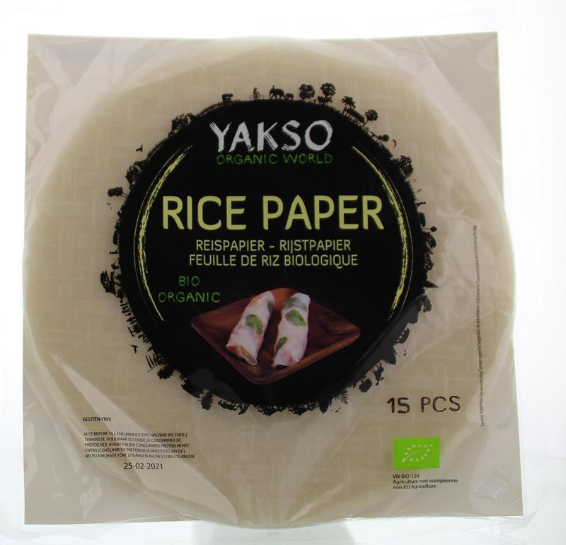 Yakso bio rice paper, 150g, from the pasta and rice products, showing thin, translucent sheets suitable for cooking or wrapping.
