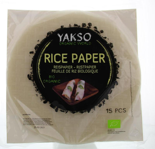Yakso bio rice paper, 150g, from the pasta and rice products, showing thin, translucent sheets suitable for cooking or wrapping.