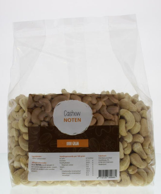MijnNatuurwinkel cashewnoten in een open zak, 1 kg, gezonde snacks en tussendoortjes, natuurlijke noten voor gezond eten