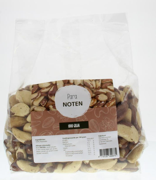 Raw Paranoten from MijnNatuurwinkel, 1kg bag of natural superfoods with whole, shelled nuts on a neutral background.