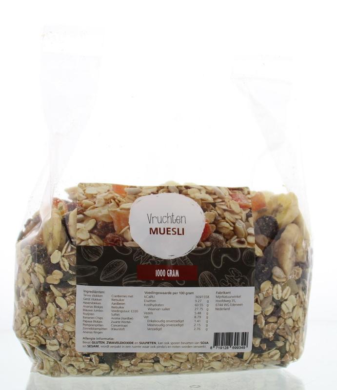 MijnNatuurwinkel vruchten muesli in een 1 kg verpakking, ontbijtgranen met gemengde gedroogde vruchten en granen, klaar voor ontbijt