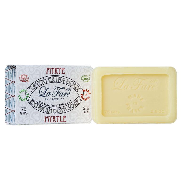 La Fare 1789 Zeep extra smooth myrte soap bar, 75g, with a natural myrte scent and smooth texture, shown in the image.