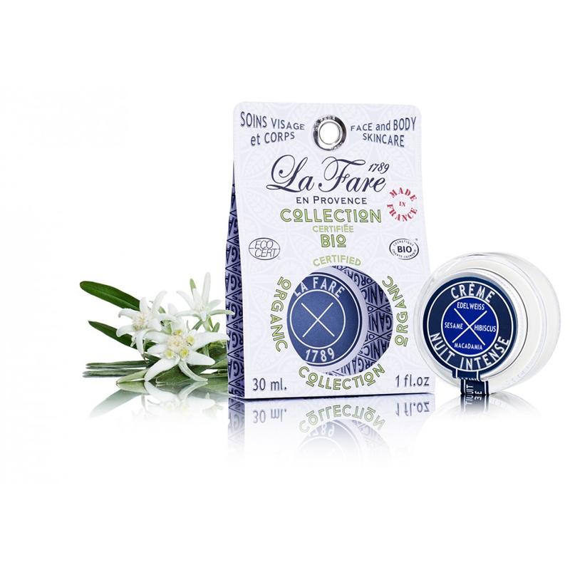 La Fare 1789 Night Cream Intense 30ml for facial skin care, featuring a jar of luxurious nighttime moisturizer.