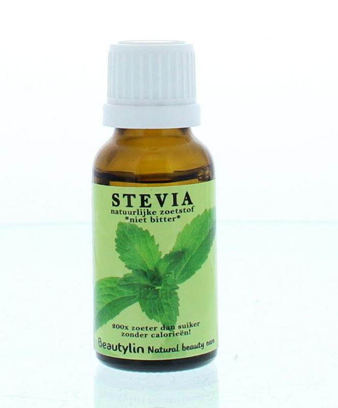 Beautylin Stevia non-bitter liquid drops in a 20ml plastic bottle, natural sweetener for beverages and recipes.