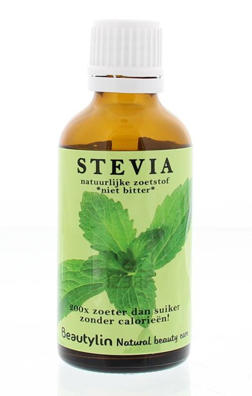 Beautylin Stevia niet bitter drops in a 50ml bottle, natural sweetener for sugar and sweetener products, no bitterness.