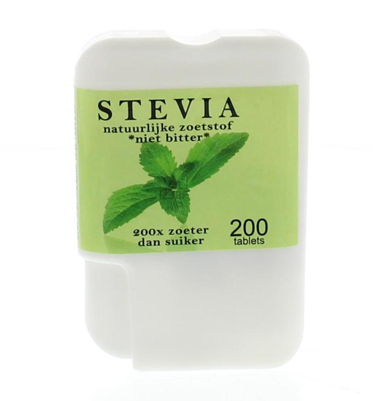 Beautylin Stevia Niet Bitter dispenser with 200 tablets, natural sweetener for healthy sugar alternatives, in a compact container.