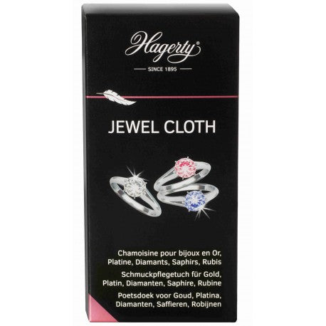 Hagerty Jewel cloth 30x36cm for cleaning jewelry and delicate surfaces, shown folded on a white background.