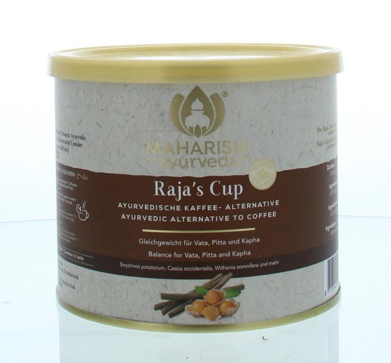 Maharishi Ayurv Rajas coffee alternative in a 228g package, showing the product packaging and label.
