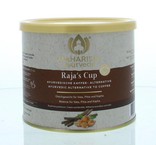 Maharishi Ayurv Rajas coffee alternative in a 228g package, showing the product packaging and label.