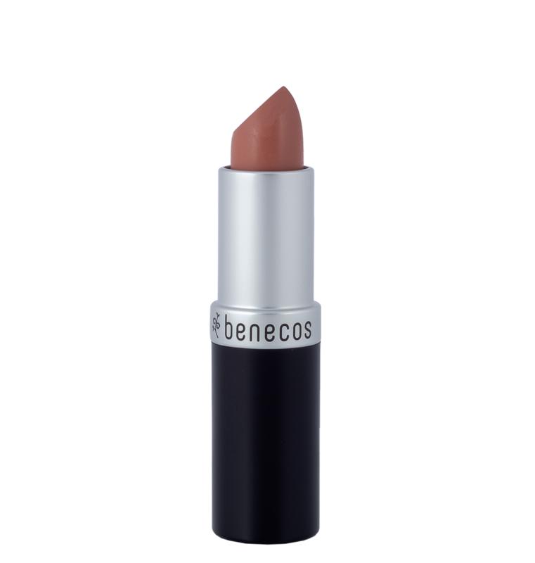 Benecos Natural Beauty matte lipstick in shade Muse, close-up of the lipstick tube with the product name visible.