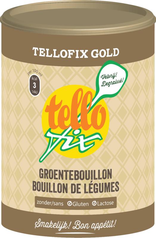 Sublimix Tellofix gold gluten-free vegetable bouillon in 220g jar, showing the product label and packaging.
