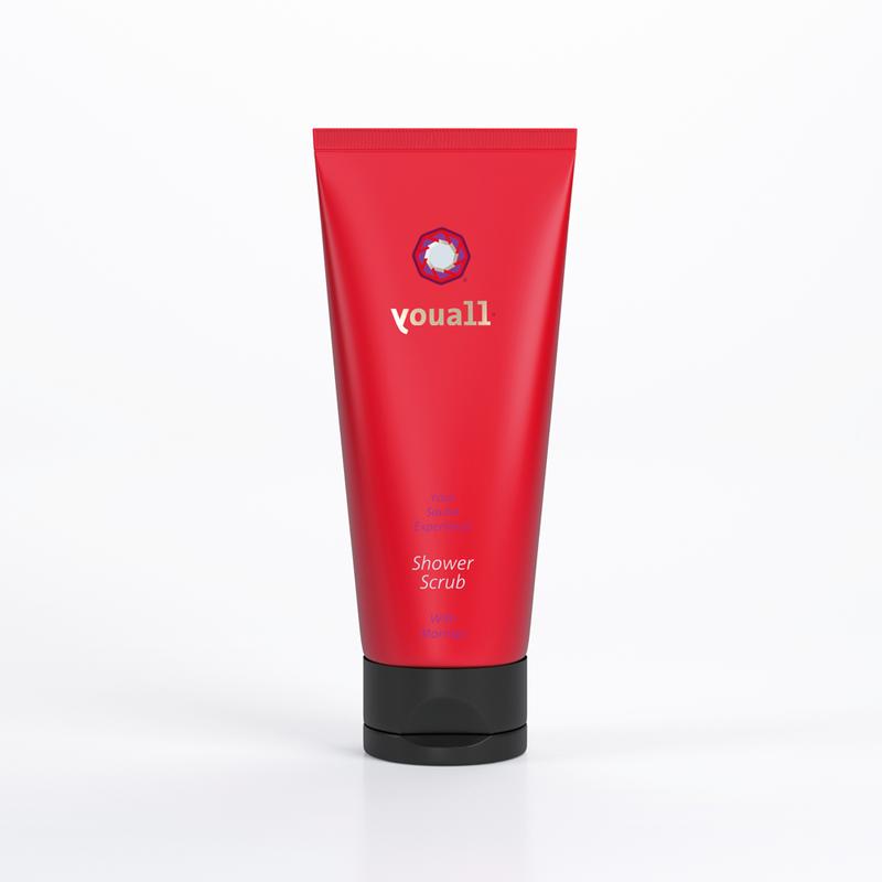 YouAll Sauna douchescrub bottle, 200ml, for use in bath and shower, with a clear label and hygienic pump dispenser.