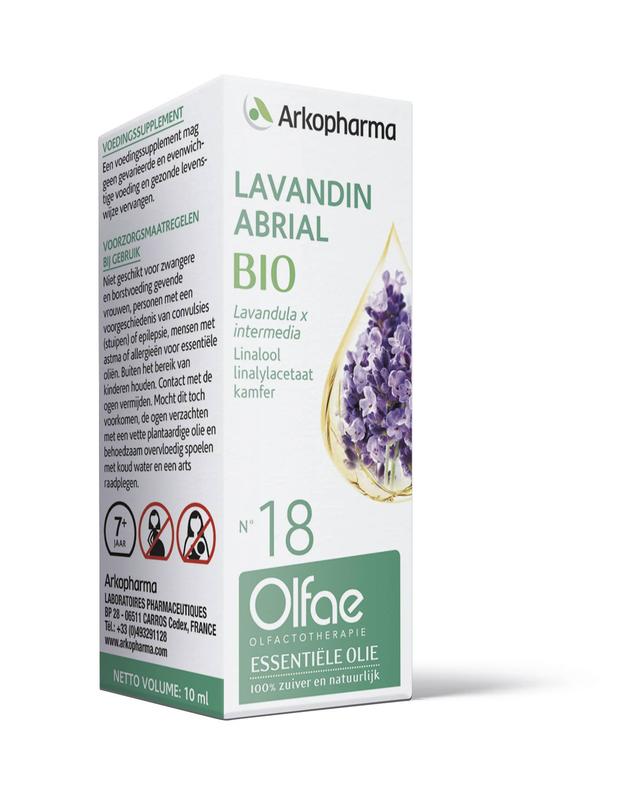 Olfae Lavandin Abrial 18 bio herbal preparation bottle, 10ml, with label showing herbal ingredients and brand logo.