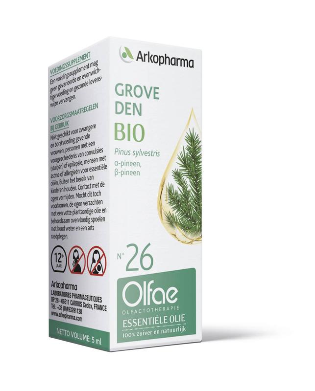Olfae Grove den 26 bio kruidenpreparaten in 5ml bottle, natural herbal supplement with green and brown herbal extracts.