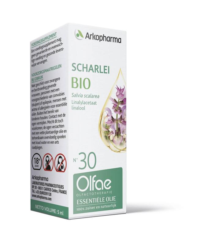 Olfae Scharlei 30 bio herbal preparation in a 5ml bottle, featuring fresh herbs and natural ingredients for wellness.