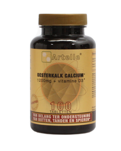 Artelle Oesterkalk 1200mg calcium and vitamin D3 mineral tablets, bottle of dietary supplement for bone health.