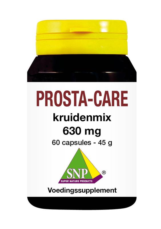 SNP Prosta-care kruidenmix capsules, herbal supplement for prostate health, in a bottle with 60 capsules.