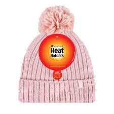 Heat Holders ladies pom pom hat in arden coral, cozy knit hat with pom pom, one size, warm winter headwear.