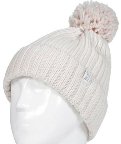 Heat Holders ladies pom pom hat in arden creme, cozy knit headwear with pom pom detail, one size fits most.