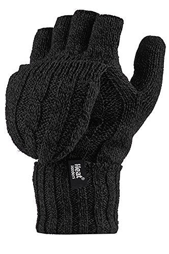 Black Heat Holders ladies converter gloves showing the cozy, stretchy fabric for warm hands and versatile wear.