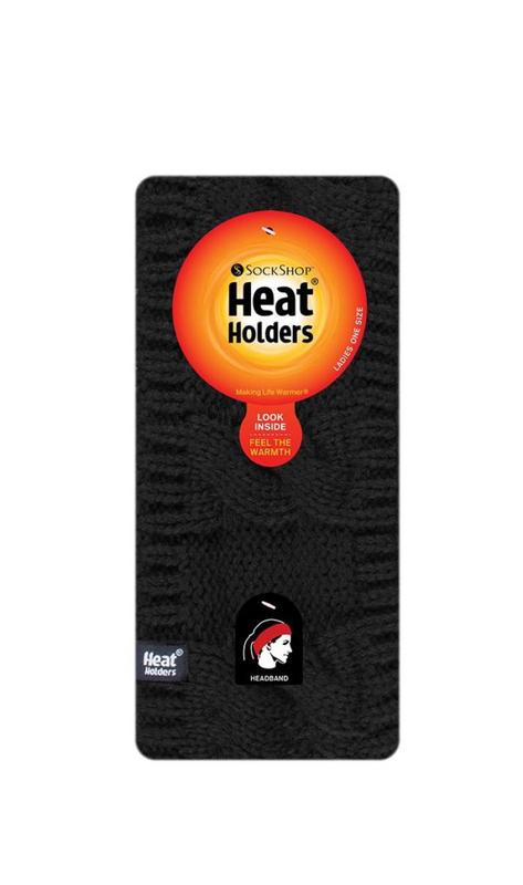 Black Heat Holders ladies head band made of warm knit material, one size fits most, designed for cold weather warmth.