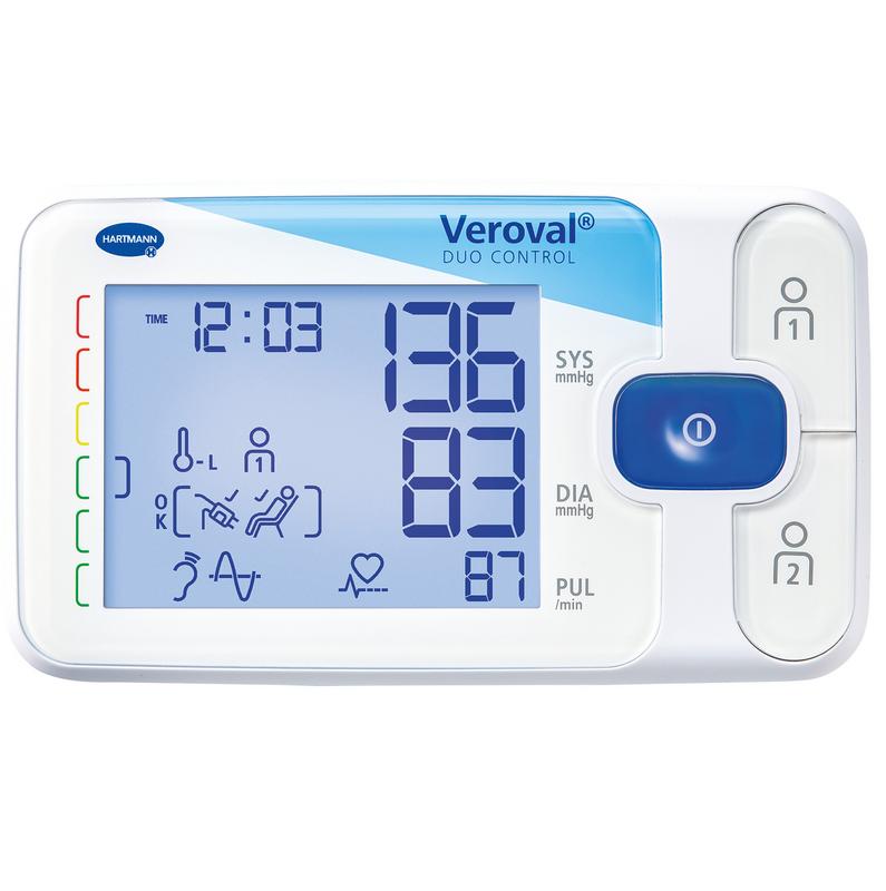 Veroval Duo Control upper arm blood pressure monitor with cuff, used for accurate blood pressure measurement.