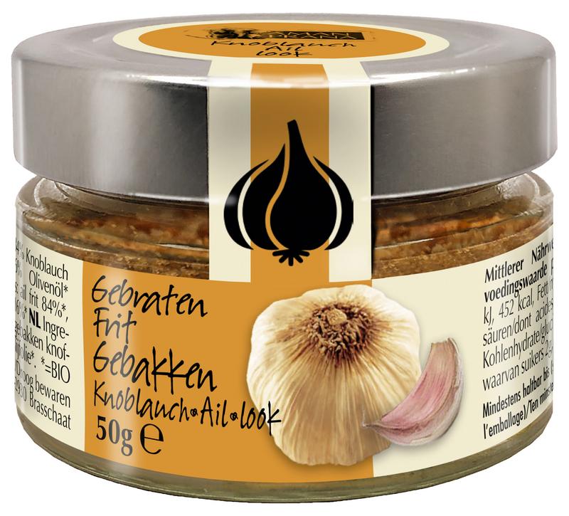 Amanprana Knoflook gebakken bio, 50g, organic baked garlic in a jar, part of kruiden, zouten en maaltijdmixen collection.