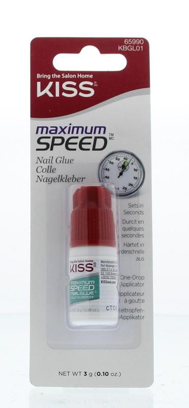 Kiss Maximum Speed Nail Glue 3g bottle with applicator tip, suitable for quick nail enhancements and repairs.