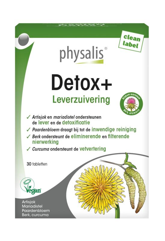Physalis Detox+ herbal supplement box with 30 tablets, natural detox kruidenpreparaten by Physalis.